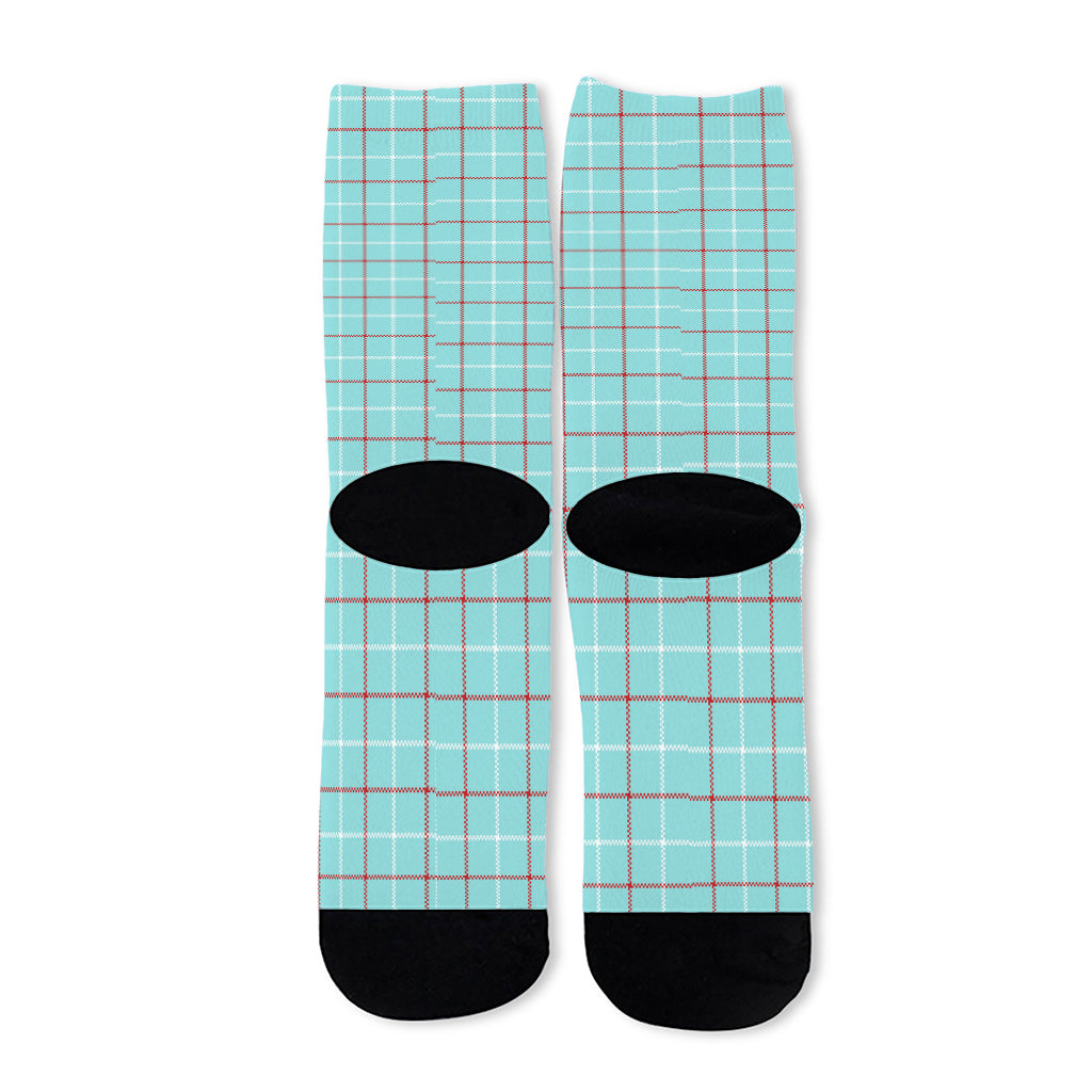 Blue White And Red Tattersall Print Long Socks