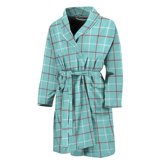 Blue White And Red Tattersall Print Men's Bathrobe