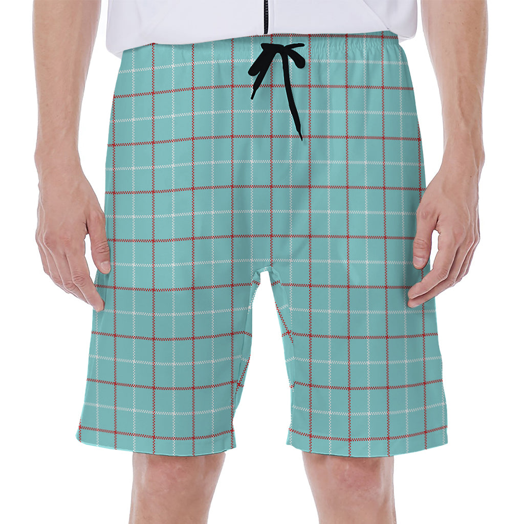 Blue White And Red Tattersall Print Men's Beach Shorts