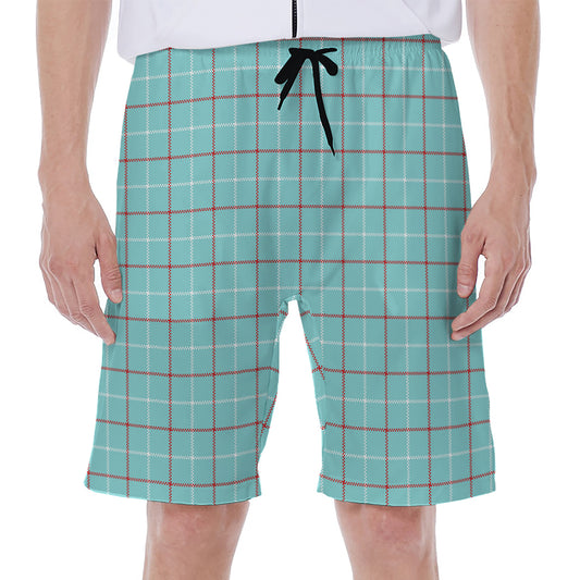 Blue White And Red Tattersall Print Men's Beach Shorts