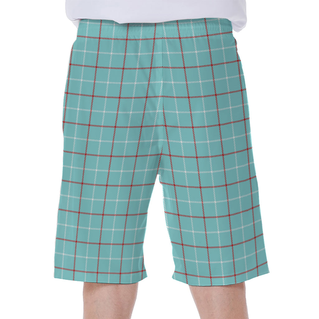 Blue White And Red Tattersall Print Men's Beach Shorts