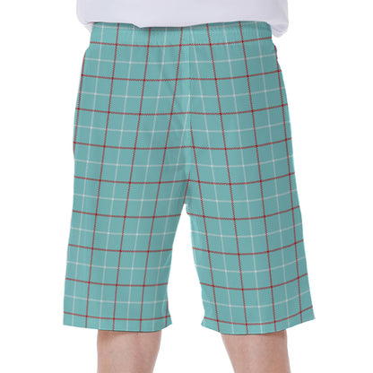Blue White And Red Tattersall Print Men's Beach Shorts