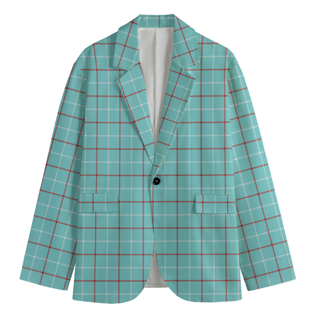 Blue White And Red Tattersall Print Men's Cotton Blazer