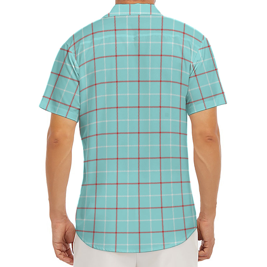 Blue White And Red Tattersall Print Men's Deep V-Neck Shirt