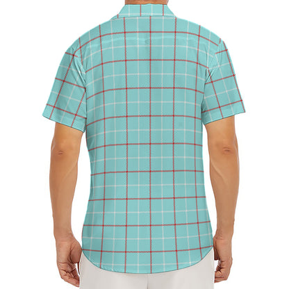 Blue White And Red Tattersall Print Men's Deep V-Neck Shirt