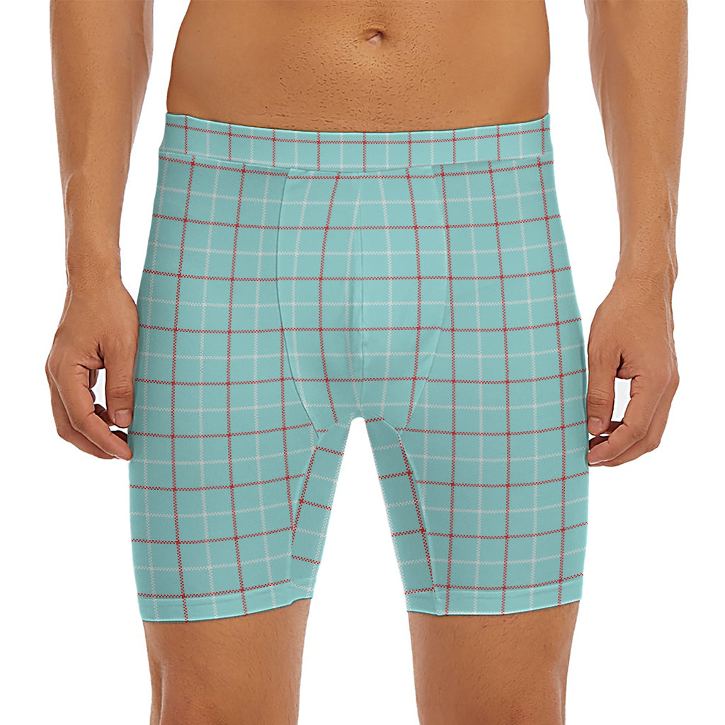 Blue White And Red Tattersall Print Men's Long Boxer Briefs