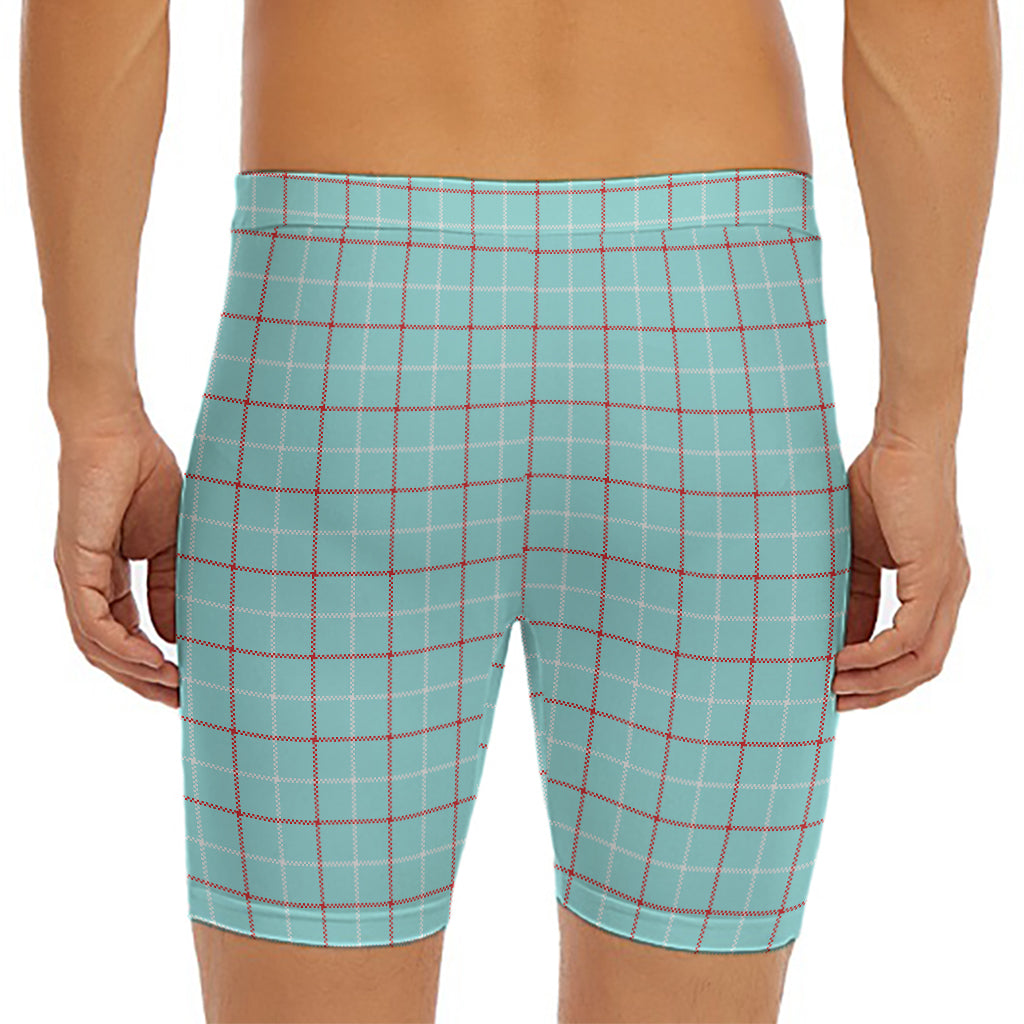 Blue White And Red Tattersall Print Men's Long Boxer Briefs