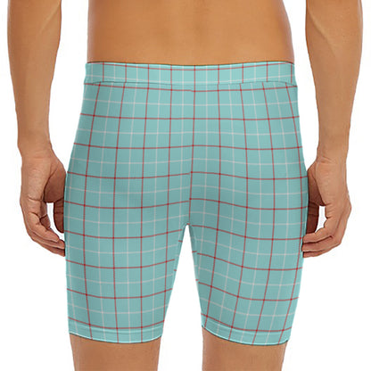 Blue White And Red Tattersall Print Men's Long Boxer Briefs