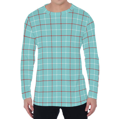 Blue White And Red Tattersall Print Men's Long Sleeve T-Shirt