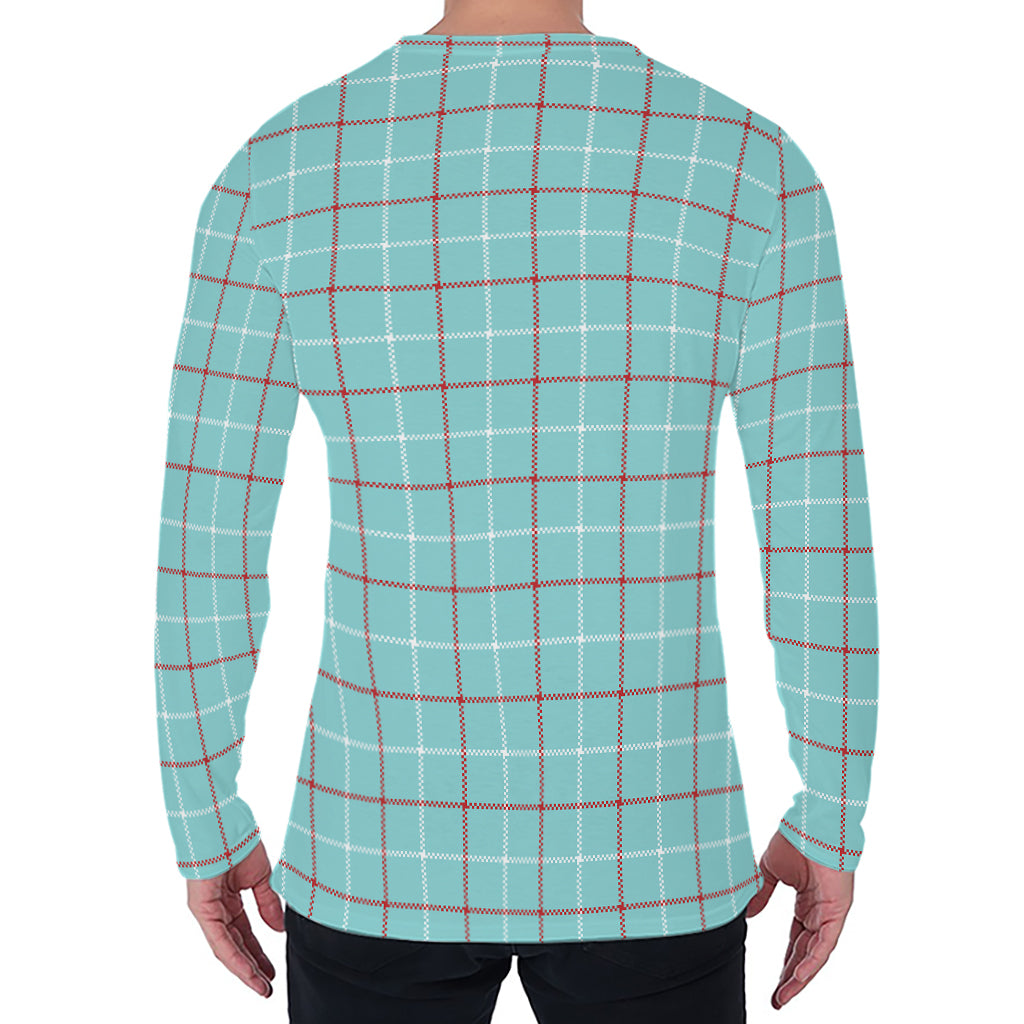 Blue White And Red Tattersall Print Men's Long Sleeve T-Shirt