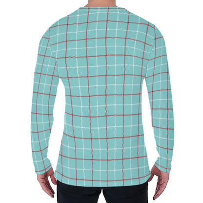 Blue White And Red Tattersall Print Men's Long Sleeve T-Shirt