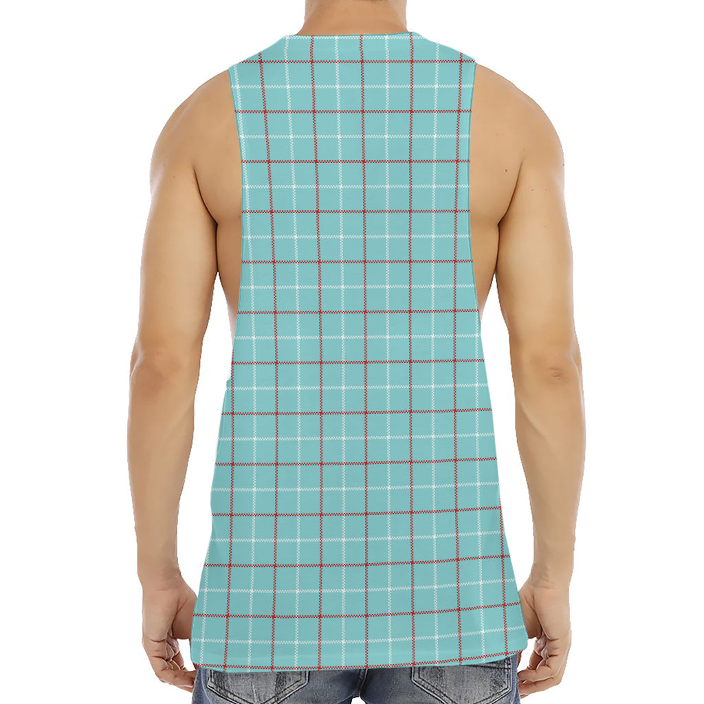 Blue White And Red Tattersall Print Men's Muscle Tank Top