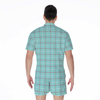 Blue White And Red Tattersall Print Men's Rompers