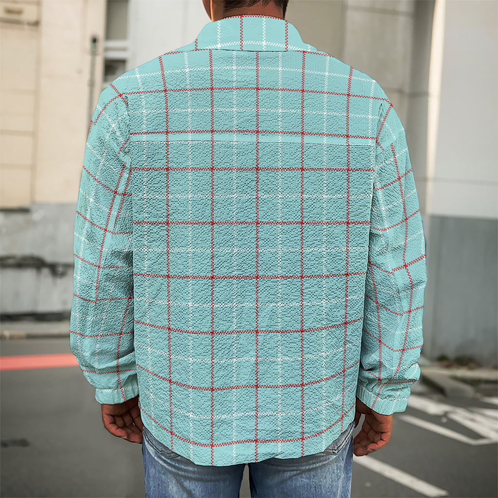 Blue White And Red Tattersall Print Men's Shirt Jacket
