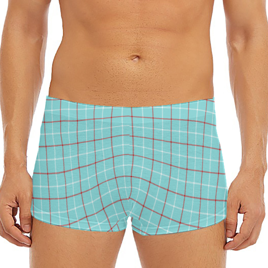 Blue White And Red Tattersall Print Men's Short Boxer Briefs