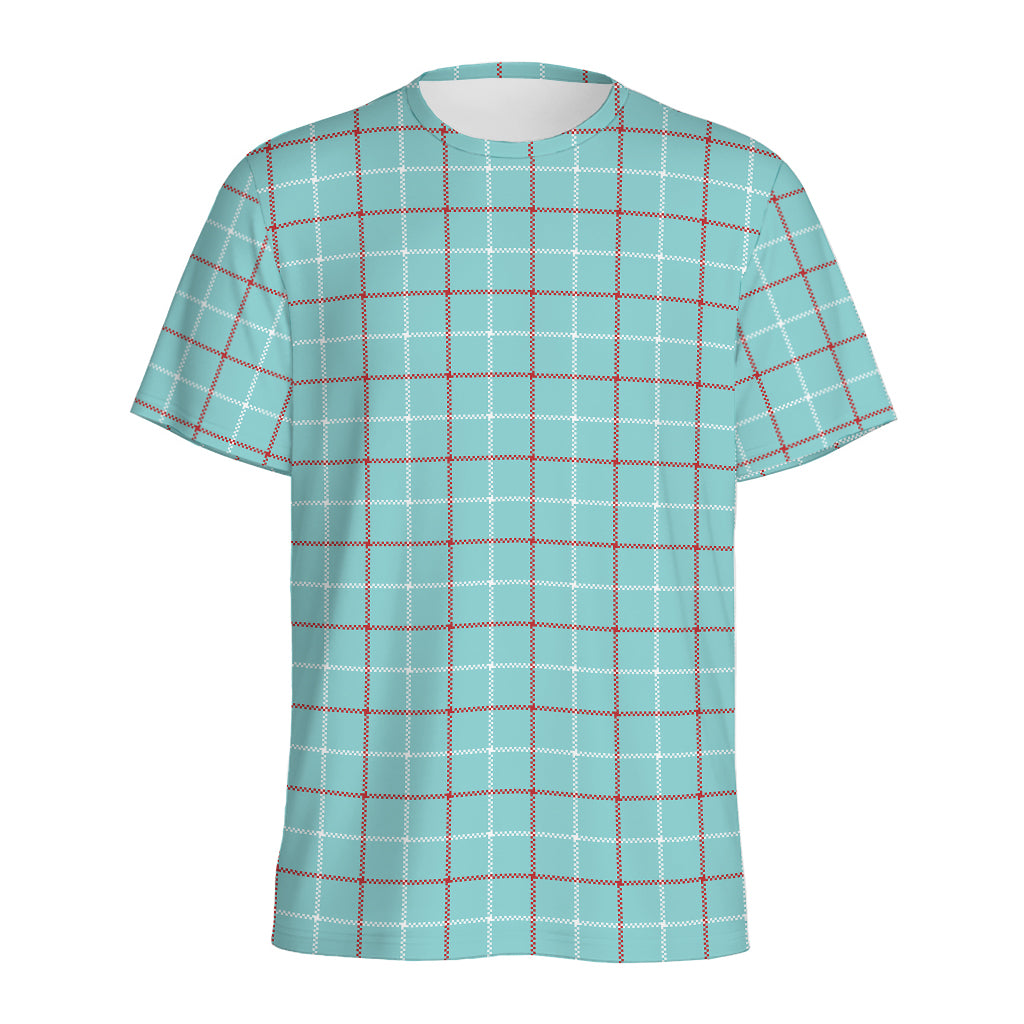 Blue White And Red Tattersall Print Men's Sports T-Shirt