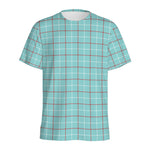 Blue White And Red Tattersall Print Men's Sports T-Shirt