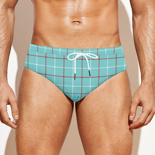 Blue White And Red Tattersall Print Men's Swim Briefs