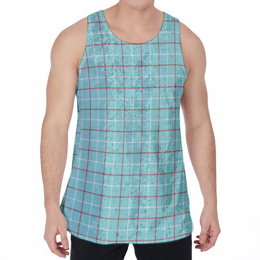 Blue White And Red Tattersall Print Men's Velvet Tank Top