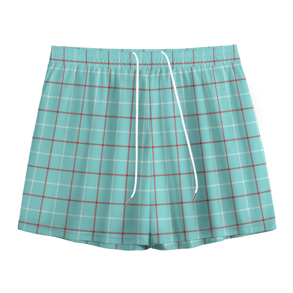 Blue White And Red Tattersall Print Mesh Shorts