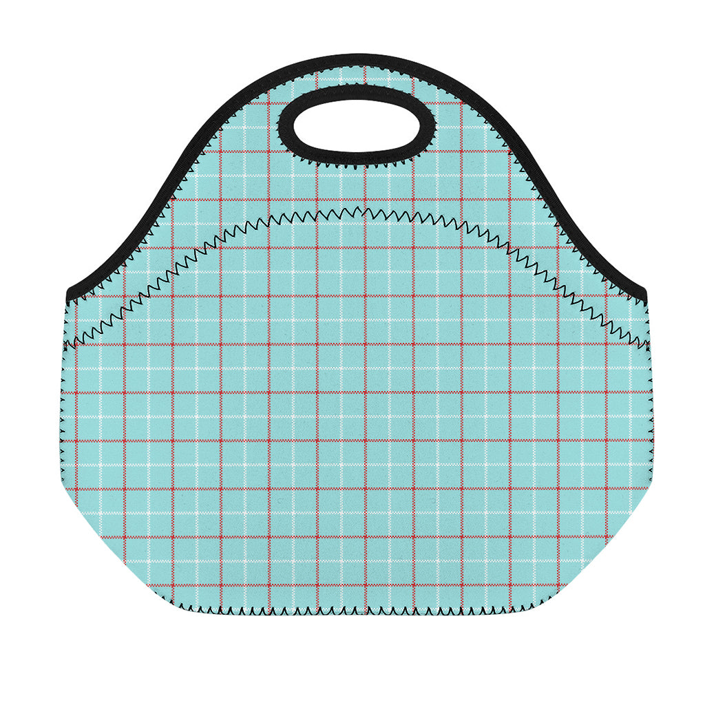 Blue White And Red Tattersall Print Neoprene Lunch Bag