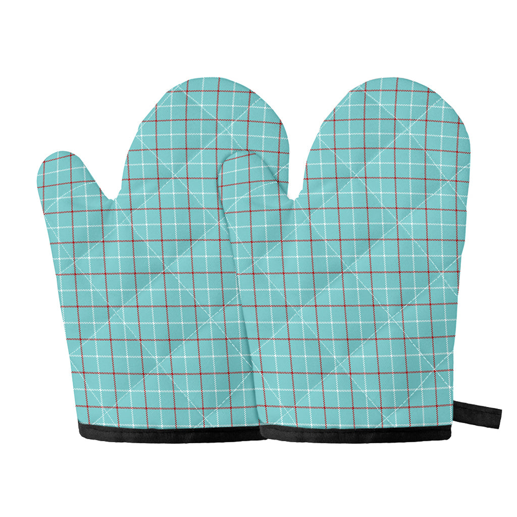Blue White And Red Tattersall Print Oven Mitts
