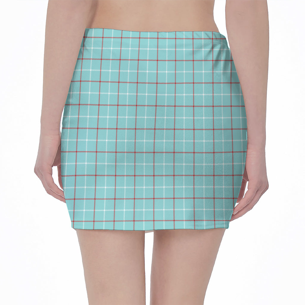 Blue White And Red Tattersall Print Pencil Mini Skirt