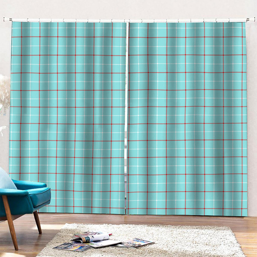 Blue White And Red Tattersall Print Pencil Pleat Curtains
