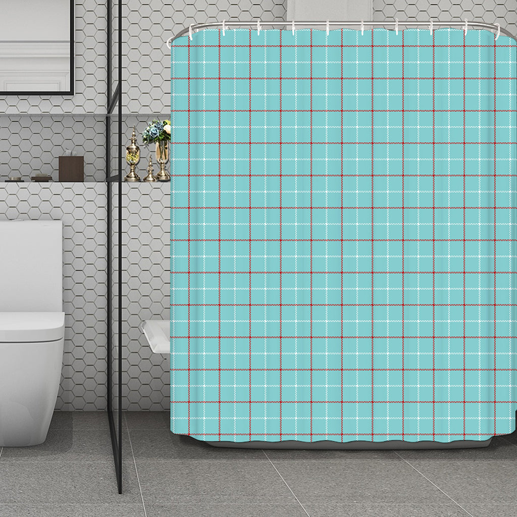 Blue White And Red Tattersall Print Polyester Shower Curtain