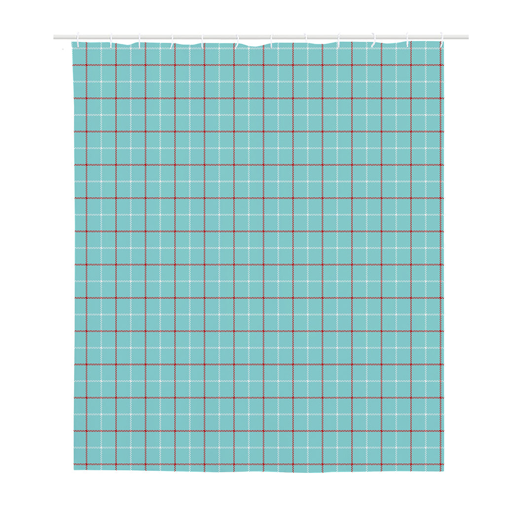 Blue White And Red Tattersall Print Polyester Shower Curtain