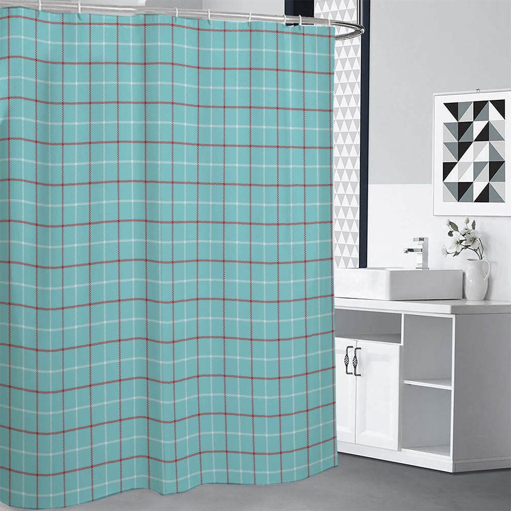Blue White And Red Tattersall Print Premium Shower Curtain