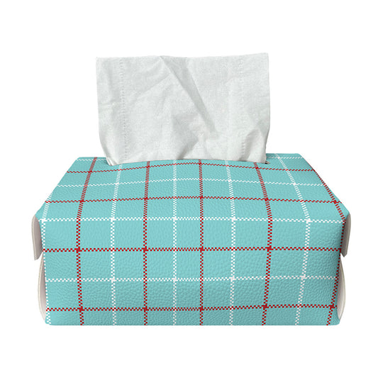 Blue White And Red Tattersall Print Rectangle Tissue Box Cover