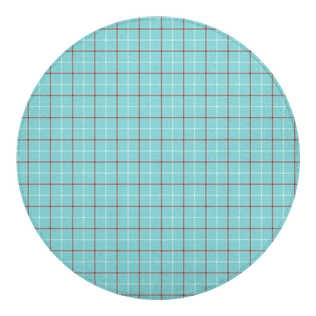 Blue White And Red Tattersall Print Round Blanket