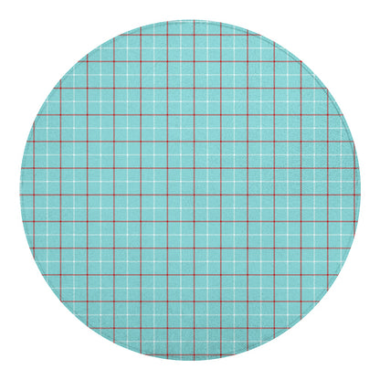 Blue White And Red Tattersall Print Round Blanket