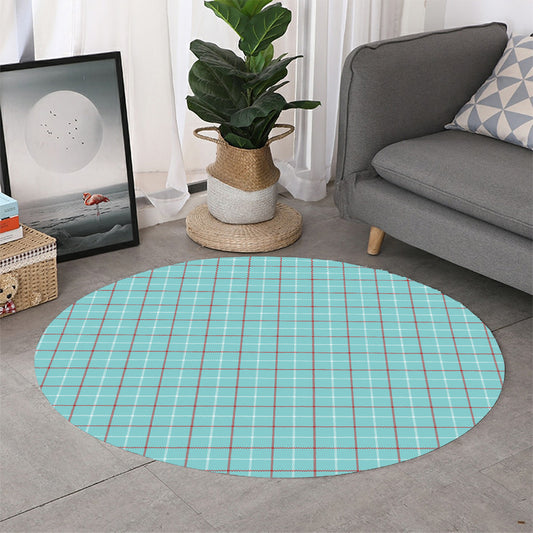Blue White And Red Tattersall Print Round Rug