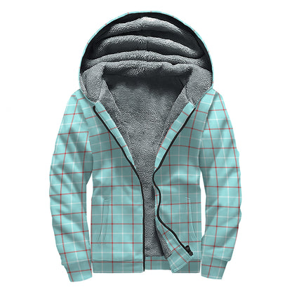Blue White And Red Tattersall Print Sherpa Lined Zip Up Hoodie