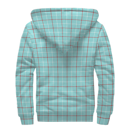 Blue White And Red Tattersall Print Sherpa Lined Zip Up Hoodie