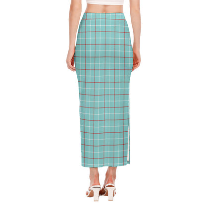 Blue White And Red Tattersall Print Side Slit Maxi Skirt