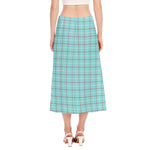 Blue White And Red Tattersall Print Side Slit Midi Skirt