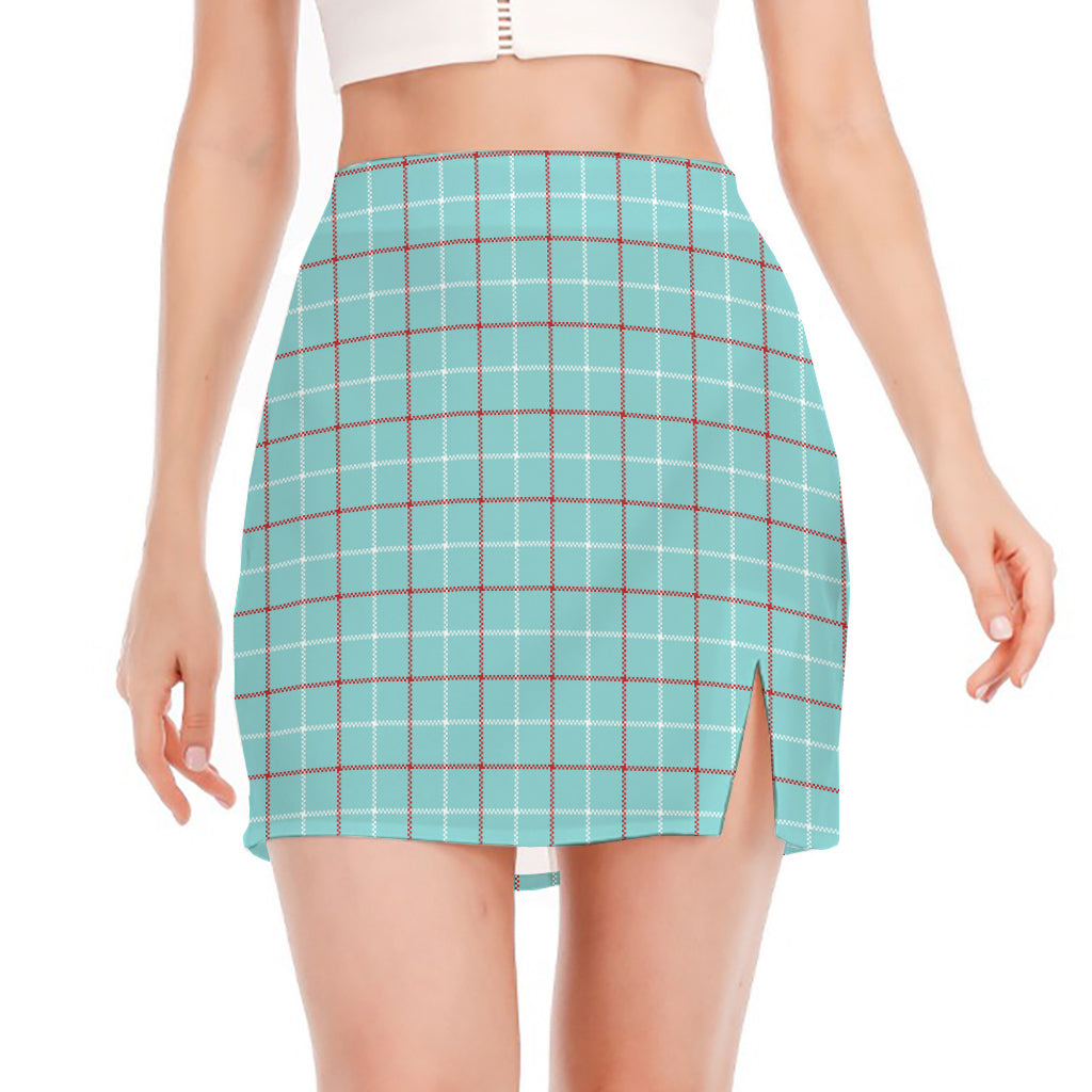 Blue White And Red Tattersall Print Side Slit Mini Skirt