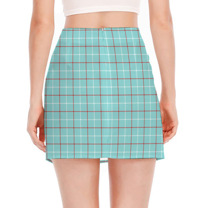 Blue White And Red Tattersall Print Side Slit Mini Skirt