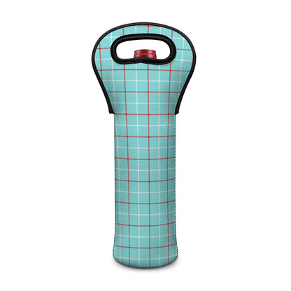 Blue White And Red Tattersall Print Single Neoprene Wine Tote