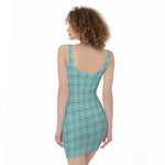 Blue White And Red Tattersall Print Sleeveless Bodycon Dress