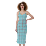 Blue White And Red Tattersall Print Slim Fit Midi Cami Dress