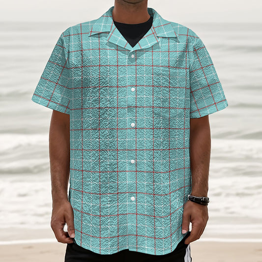 Blue White And Red Tattersall Print Textured Short Sleeve Shirt
