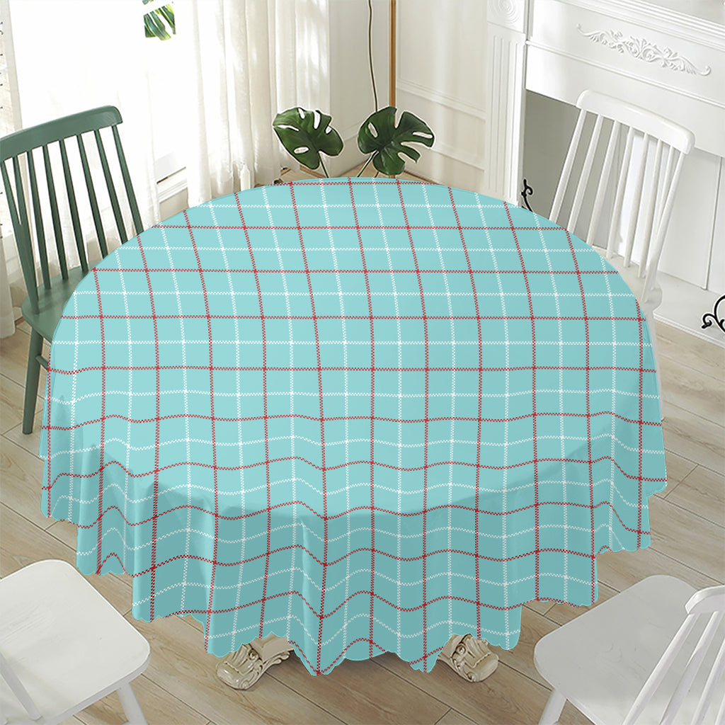 Blue White And Red Tattersall Print Waterproof Round Tablecloth