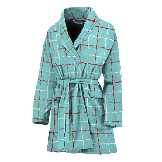 Blue White And Red Tattersall Print Women's Bathrobe