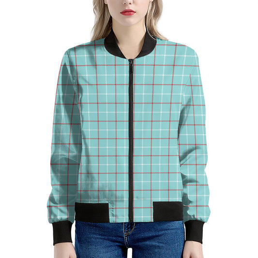 Blue White And Red Tattersall Print Women's Bomber Jacket