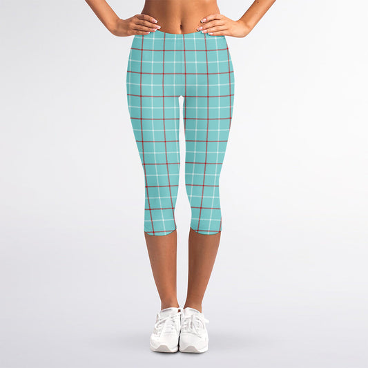 Blue White And Red Tattersall Print Women's Capri Leggings