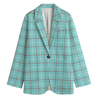 Blue White And Red Tattersall Print Women's Cotton Blazer